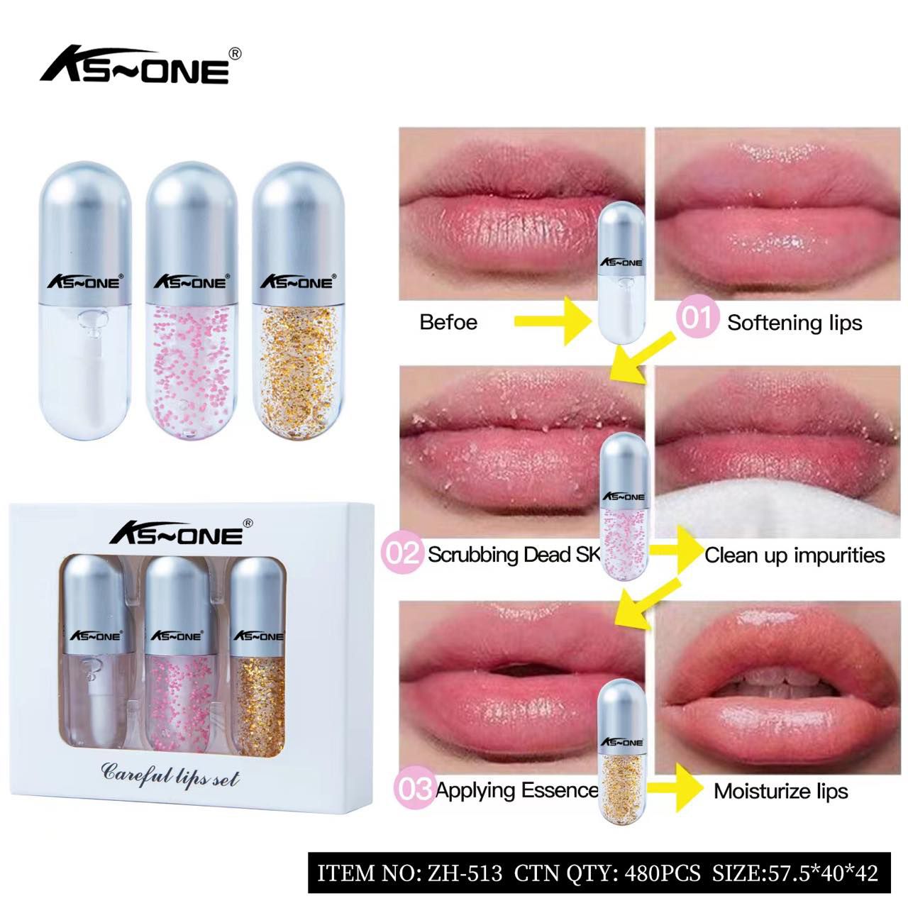 KS-ONE Careful Lips Set | 3 Pcs/Box Cute Little Bear Lip Oil Set - Moisturizing Lip Glaze Kit - Zari Villas