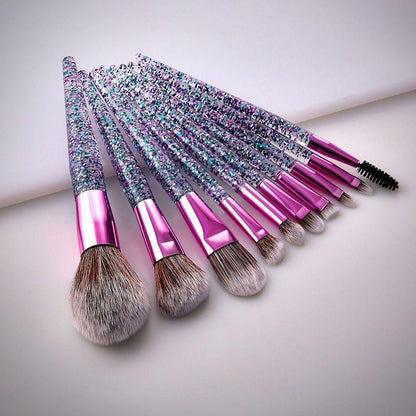 10 Piece Purple Confetti Makeup Brush Set - Soft & Fluffy Vegan Friendly Brushes - Zari Villas