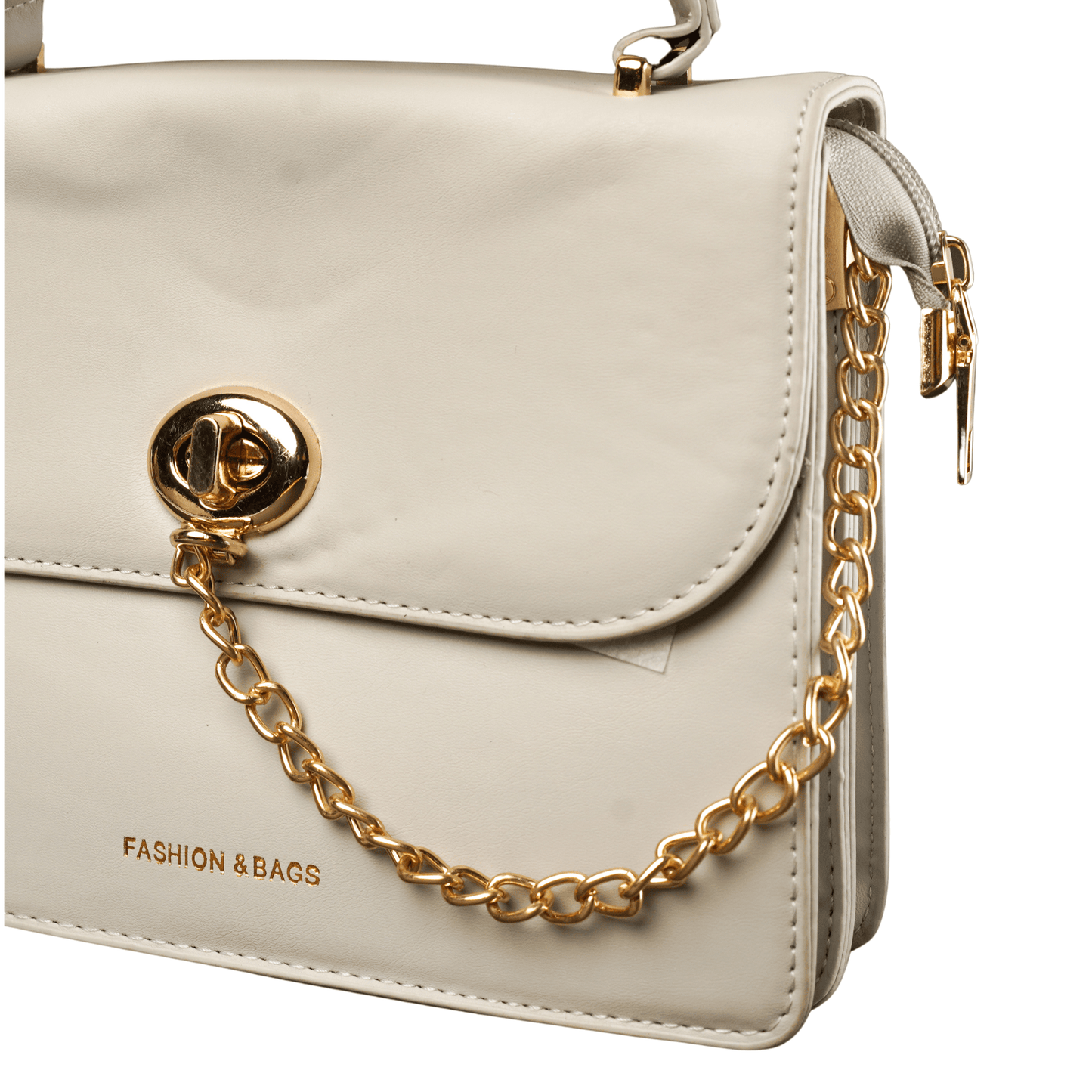 Ivory Luxe Handbag with Golden Twist Clasp and Chain Detail - Zari Villas