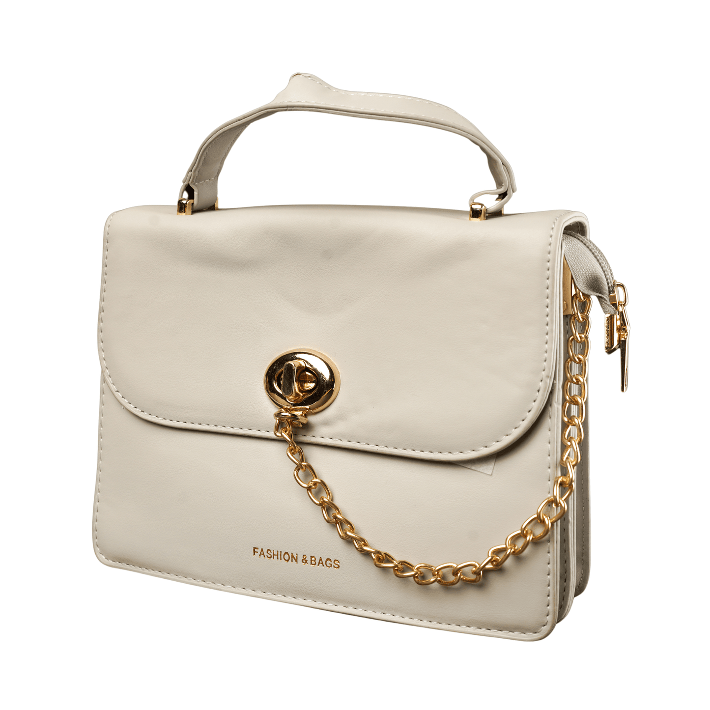 Ivory Luxe Handbag with Golden Twist Clasp and Chain Detail - Zari Villas