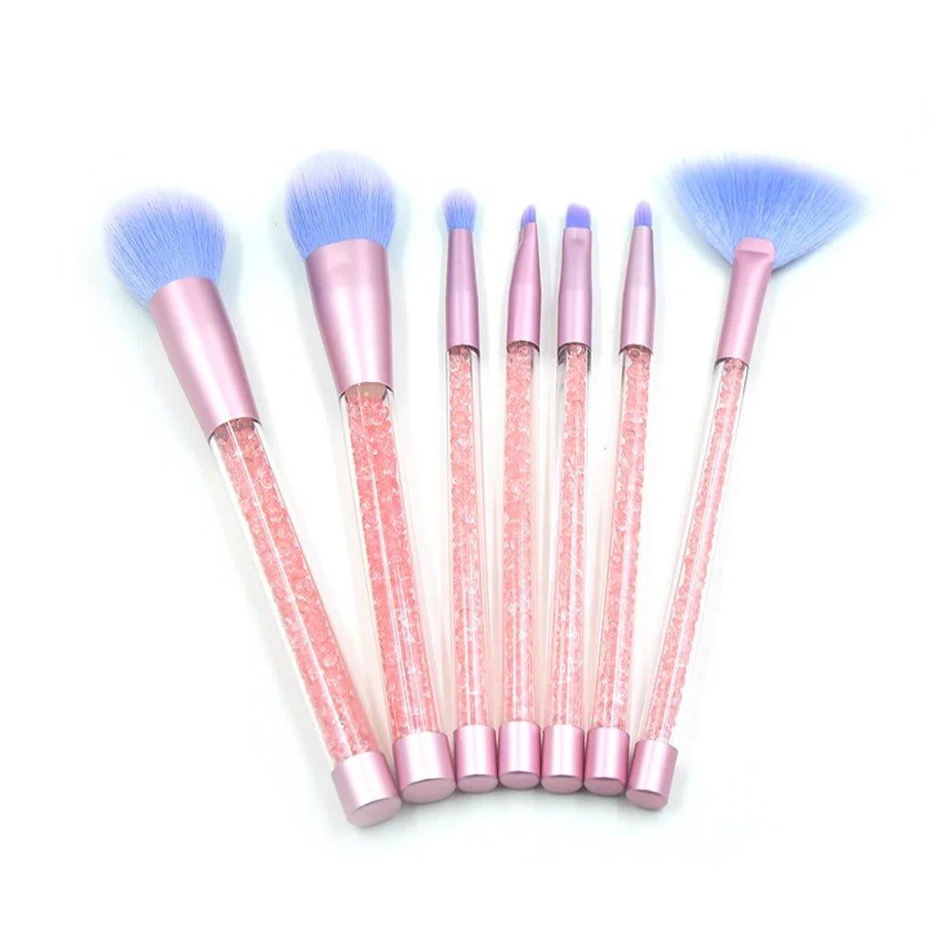 7 Piece Pink & Blue Makeup Brush Set - Soft & Fluffy Vegan Friendly Brushes - Zari Villas