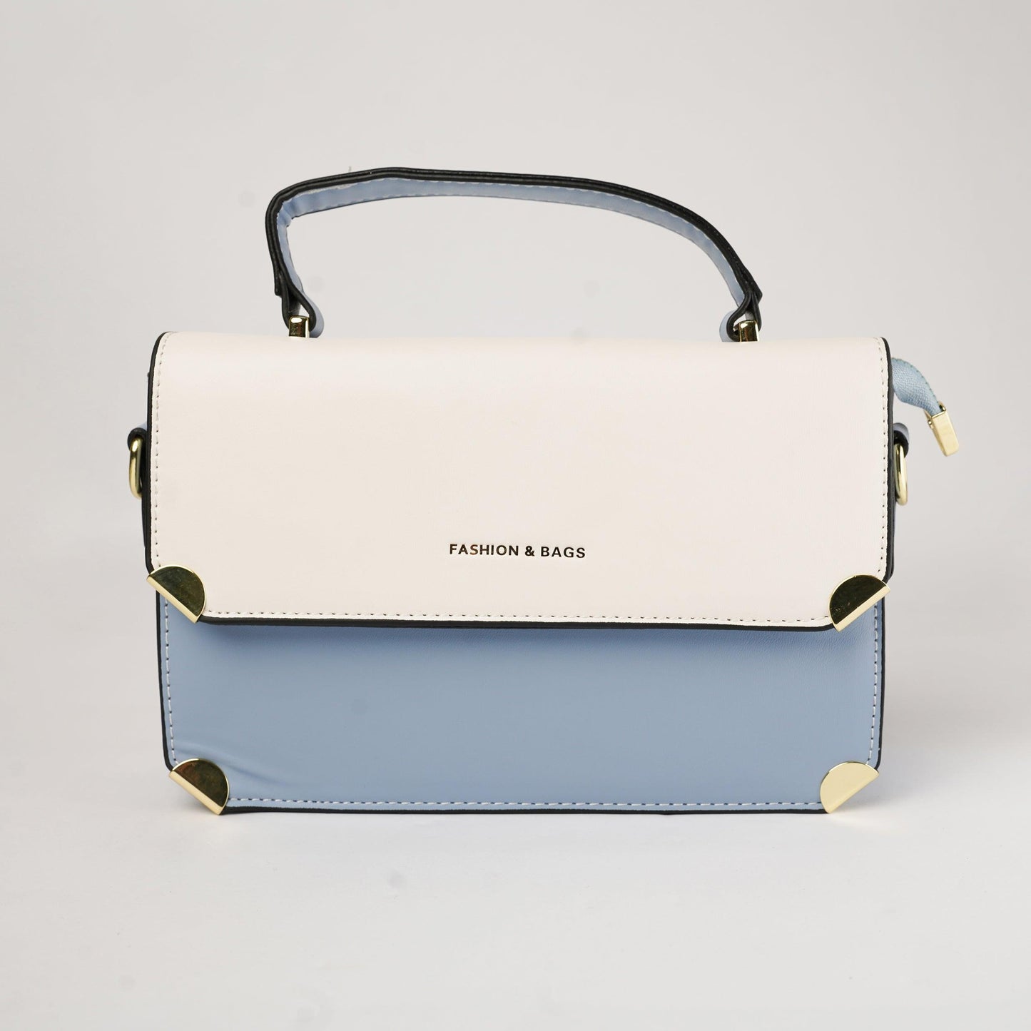 Light Blue Two-Tone Shoulder Bag with Sleek Bow Detail - Zari Villas