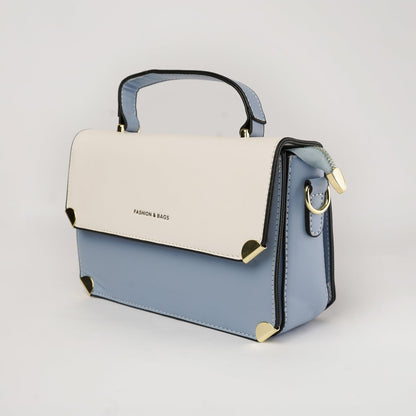 Light Blue Two-Tone Shoulder Bag with Sleek Bow Detail - Zari Villas