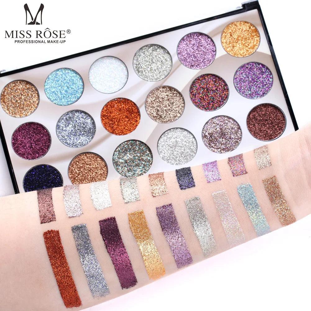 18 Coloured Glitter Eyeshadow | Miss Rose 18-Color Sequin Glitter Eyeshadow Palette - Zari Villas