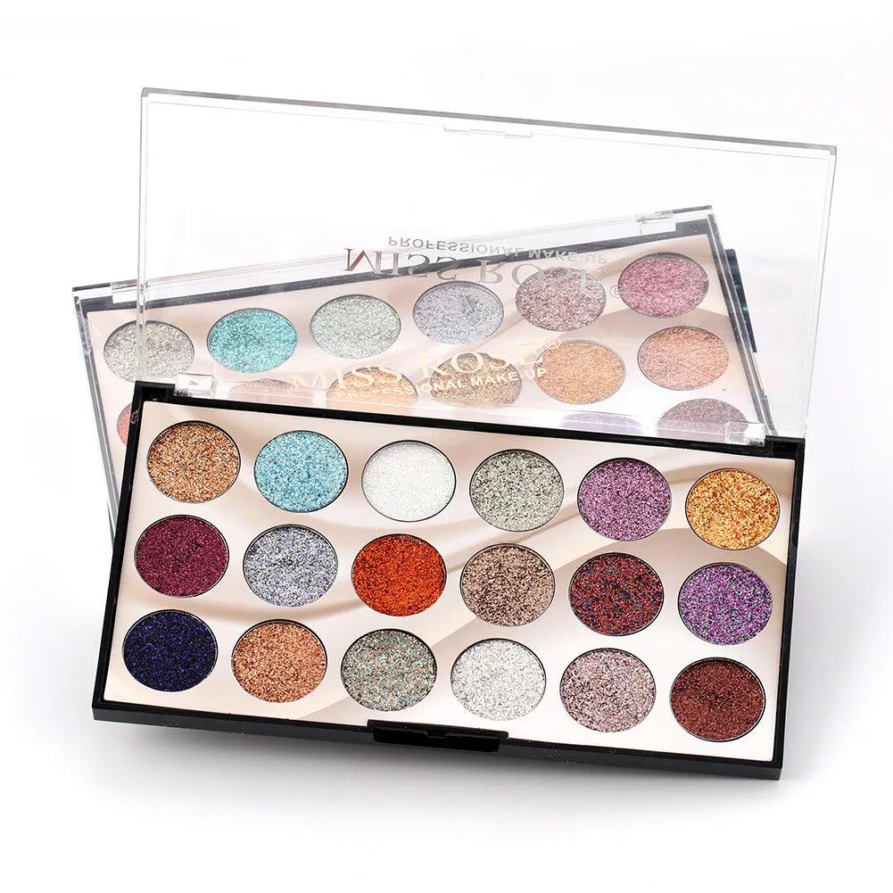 18 Coloured Glitter Eyeshadow | Miss Rose 18-Color Sequin Glitter Eyeshadow Palette - Zari Villas