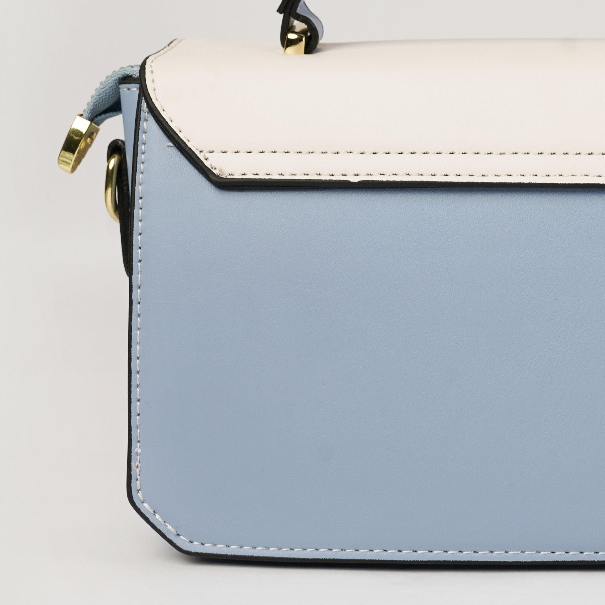 Light Blue Two-Tone Shoulder Bag with Sleek Bow Detail - Zari Villas