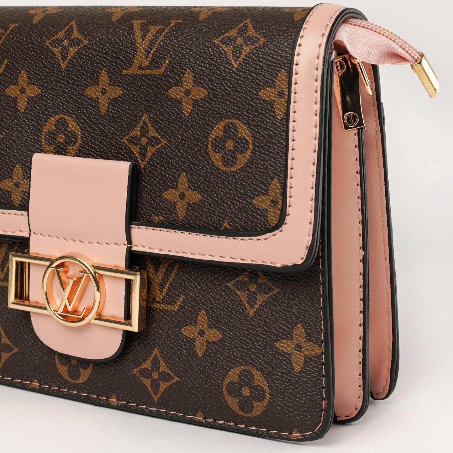 Chic Monogram Crossbody Bag with Blush Pink Flap and Gold-Tone Accents - Zari Villas