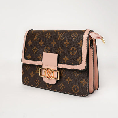 Chic Monogram Crossbody Bag with Blush Pink Flap and Gold-Tone Accents - Zari Villas