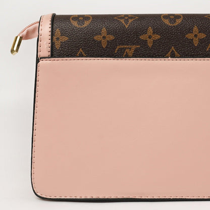 Chic Monogram Crossbody Bag with Blush Pink Flap and Gold-Tone Accents - Zari Villas