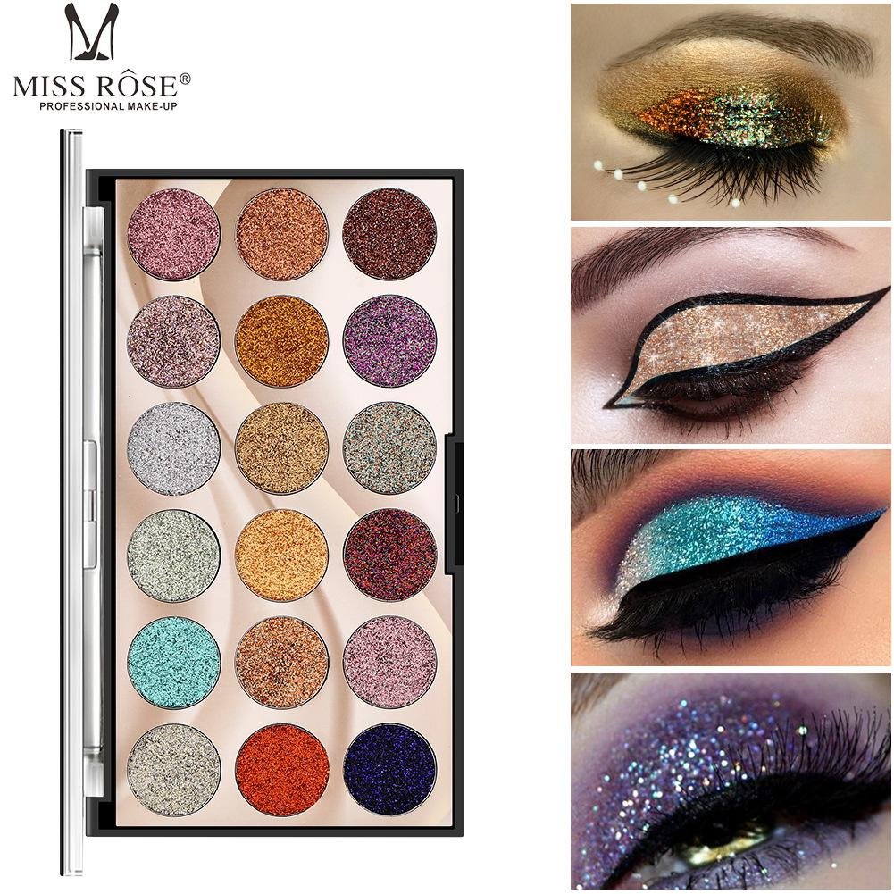 18 Coloured Glitter Eyeshadow | Miss Rose 18-Color Sequin Glitter Eyeshadow Palette