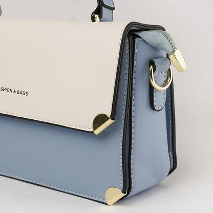 Light Blue Two-Tone Shoulder Bag with Sleek Bow Detail - Zari Villas