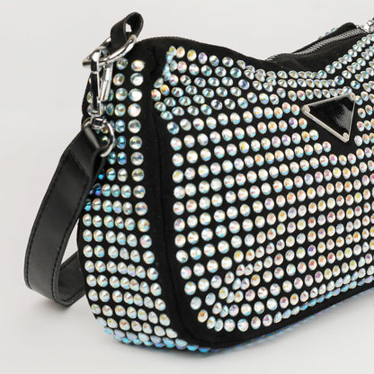 Midnight Sparkle Rhinestone Clutch with Silver Chain Strap - Zari Villas