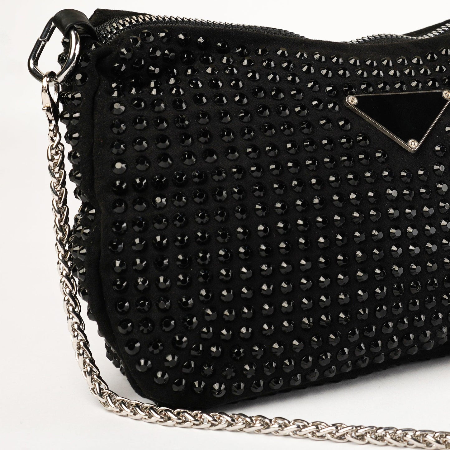 Noir Radiance Studded Clutch with Chain Strap - Zari Villas